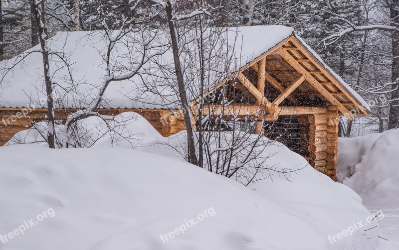 Wooden House Logs Snowfall Taiga Free Photos