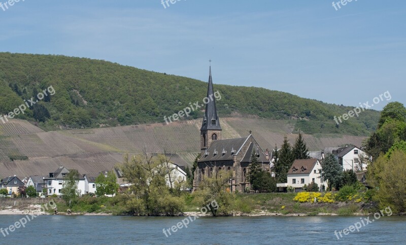 River Rhine Valley Village Church Vineyards