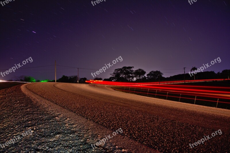 Road Night Light Trails Light Long Exposure