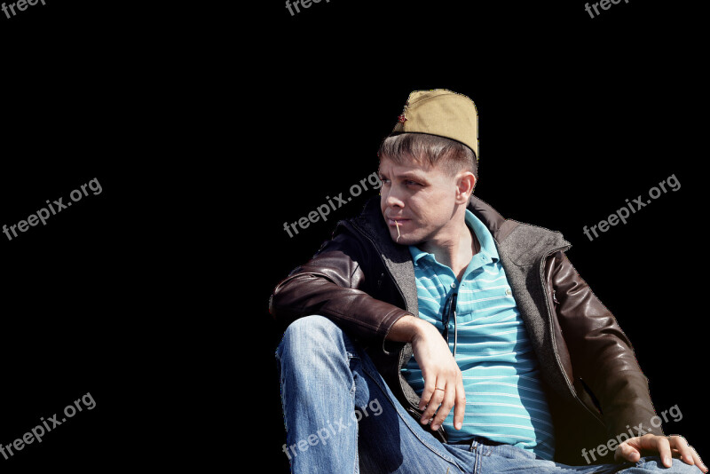 Guy Sitting Cap Hat Jacket