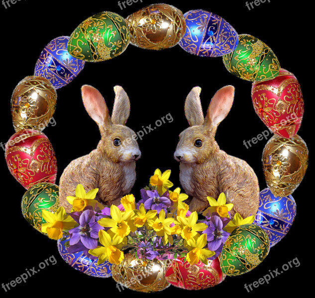 Easter Rabbits Flowers Free Photos