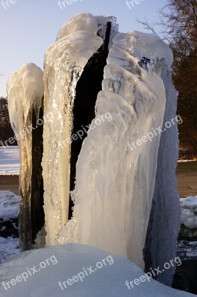 Fountain Frozen Water Winter Ice Cold