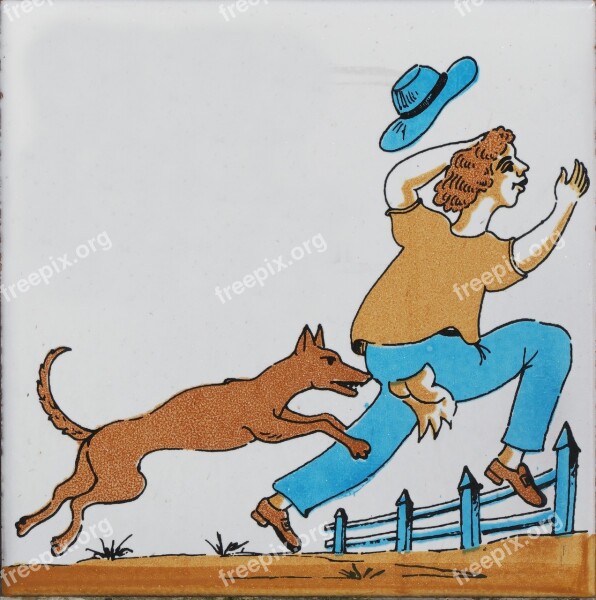 Tile Drawing Warning Dog Escape