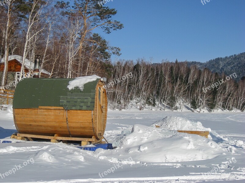 Lake Baikal Sauna Frozen Lake Snow Free Photos