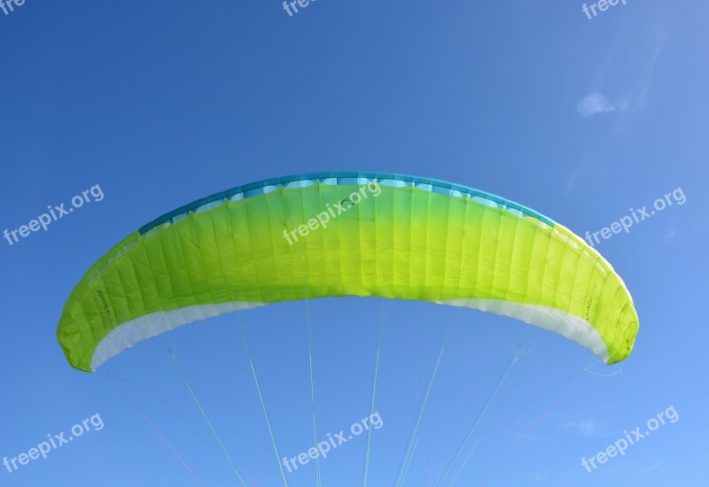 Paraglider Wing Veil Yellow Green Paragliding Jody Blue Sky Sailing Stretched