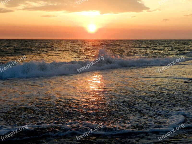 The Pacific Ocean Sea Sunset Evening Beach