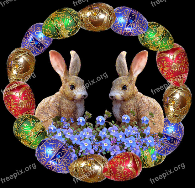 Easter Eggs Frame Rabbits Celebration