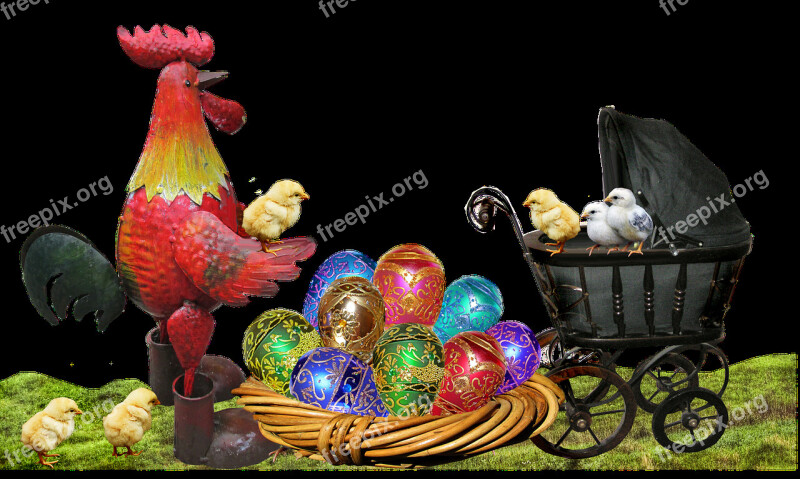 Easter Eggs Rooster Chickens Celebration