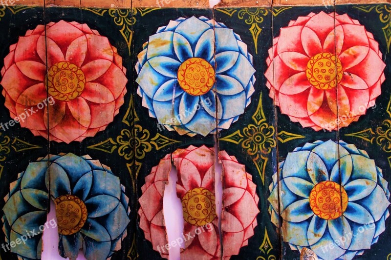 Painted Wooden Flower Floral Sri Lanka