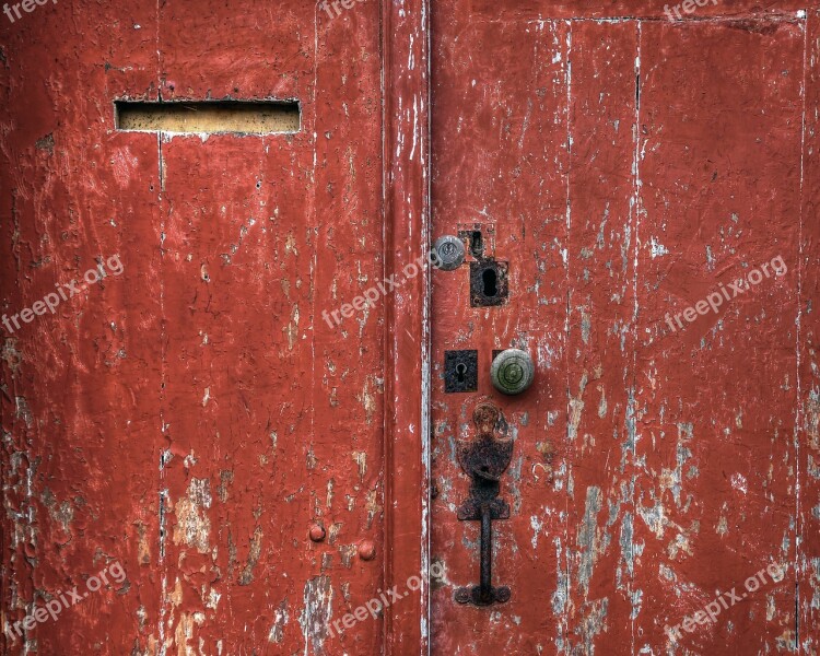 Door Wood Red Handle Lock