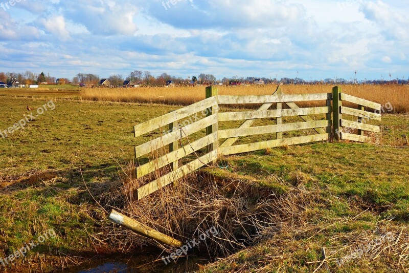 Gate Wooden Gate Meadow Pasture Ditch