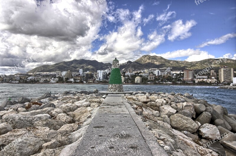 Benalmádena Breakwater Crag Costa Del Sol Sea