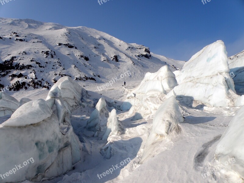 Glacier Volcano Blocks Kamchatka Kozelsky Volcano