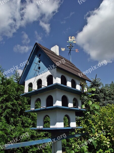 Birdhouse Garden Summer Sky Clouds