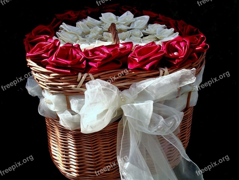 Basket The Ribbon Flowers Roses Free Photos