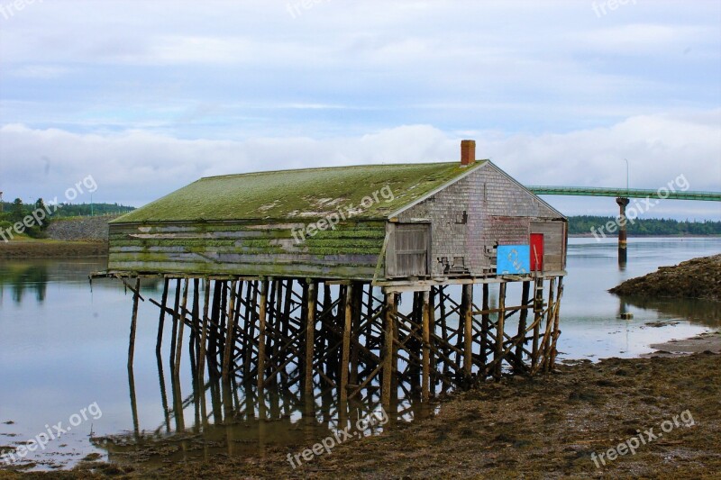 Old Building Maine Bay Water Winter