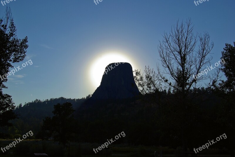 Devils Tower Dusk Devils Tower Wyoming Nature Landscape