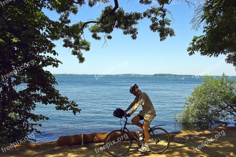 Cyclist On Lakeshore Path Bicycle Trail Cycling Bike