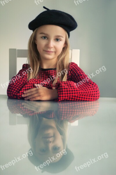 Beret The Little Girl A Person Eyes Portrait