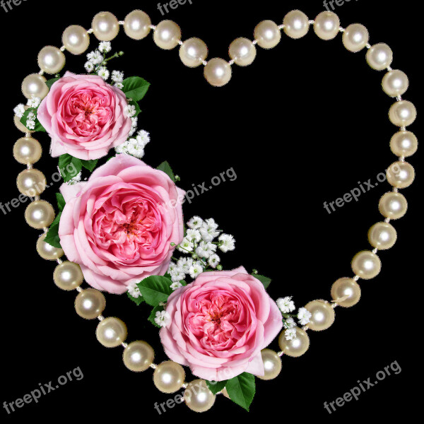 Heart Pearls Roses Decoration Free Photos