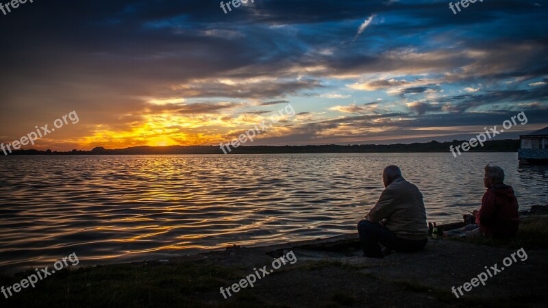 Grandparents Grandfather Grandmother Sunset Dusk