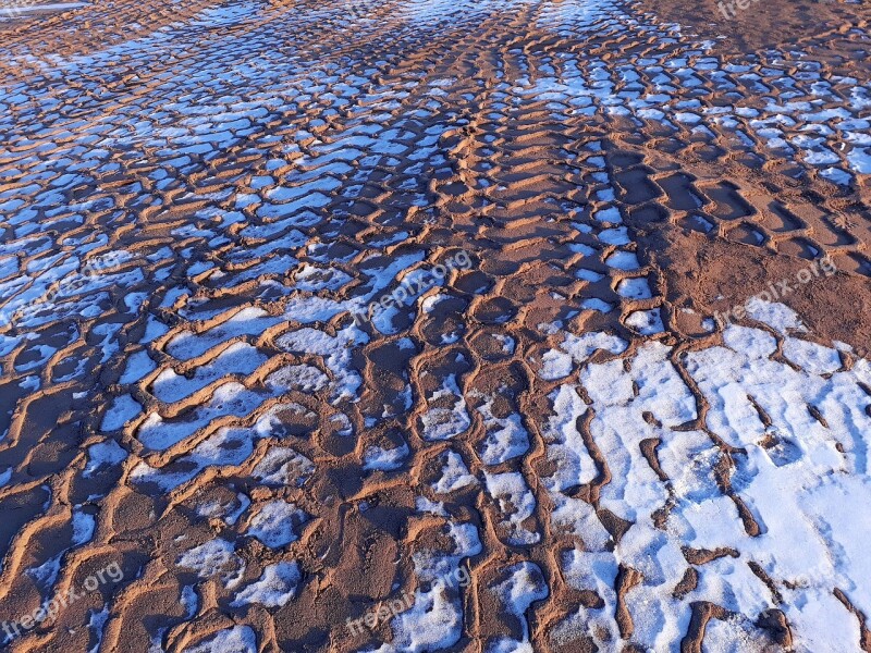 Tire Tracks Winter Snow Traces Sand