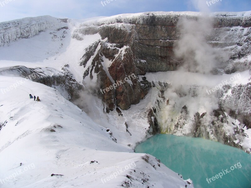 Gorely Volcano Crater Kamchatka Acid Lake Snow