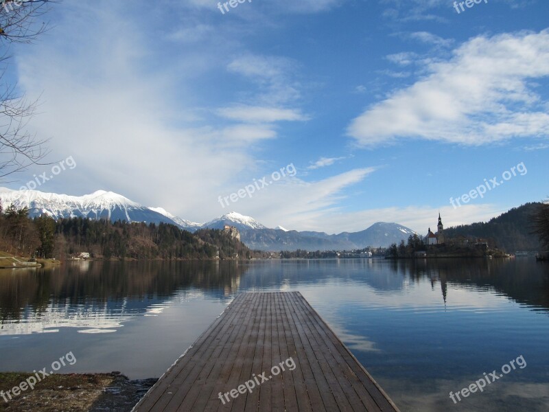 Water Lake Reflection Snow Landscape