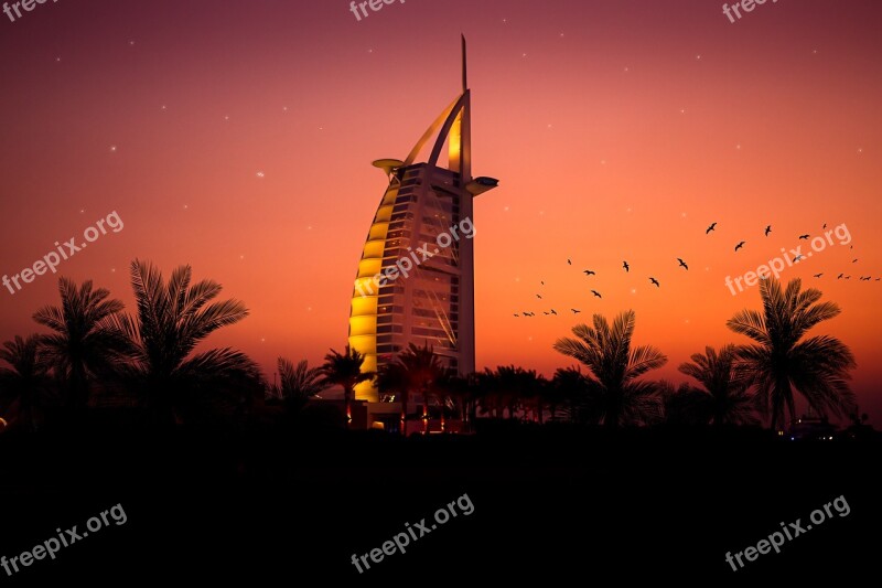 Dubai Burj Al Arab Sunset Dusk Free Photos