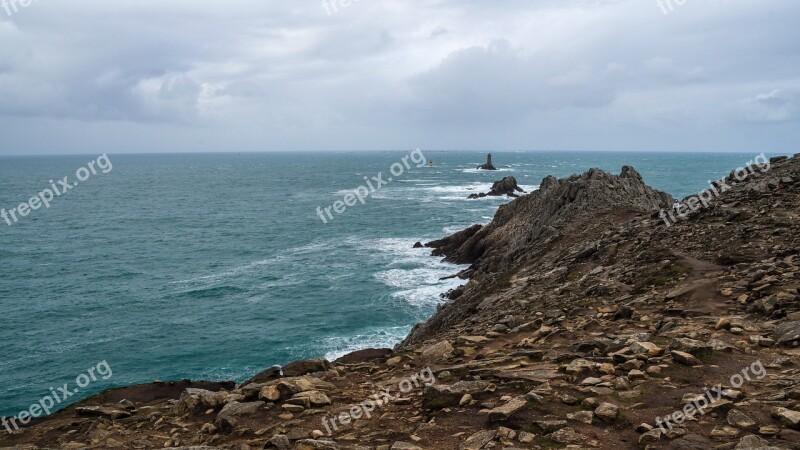 Sea Rock Lighthouse Landscape Pointe Du Raz