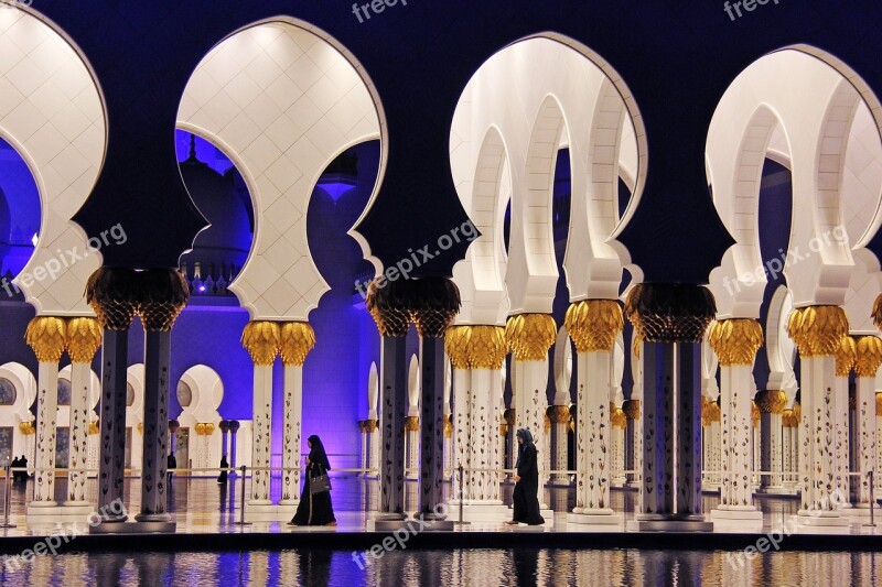 Illuminated Night Pray Muslim Sheikh Zayed Grand Mosque