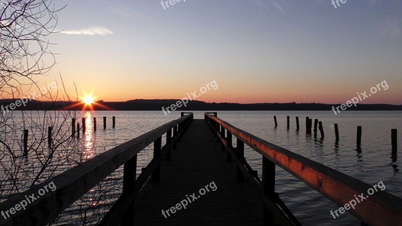 Waters Sunset Dawn Bridge Pier