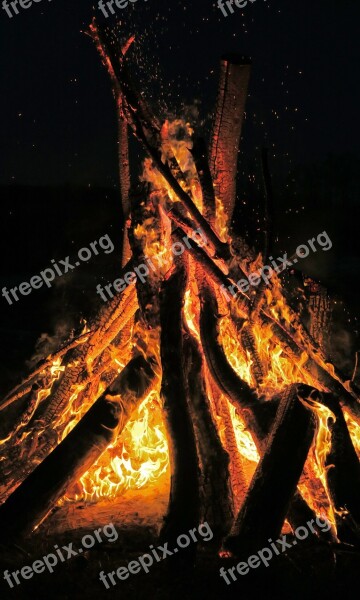 Fire Bonfire Flame Night Intense