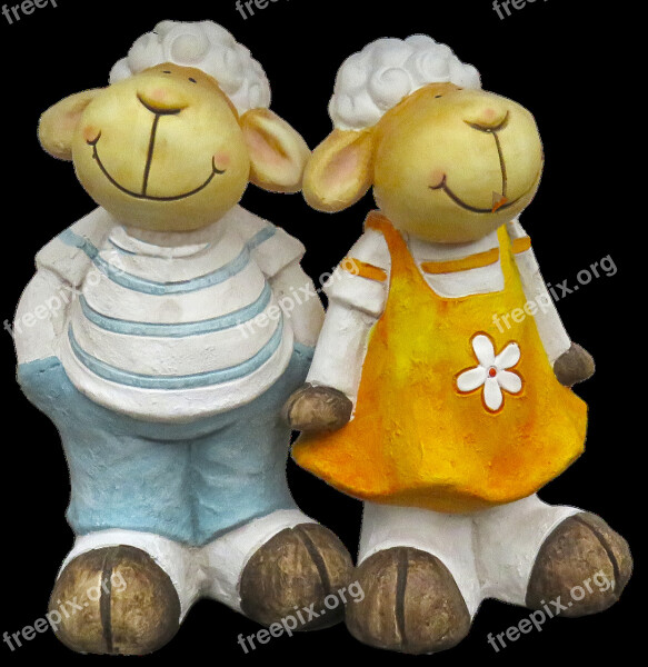 Sheep Pair Figure Ceramic Sculpture