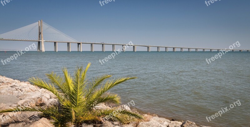 The Vasco Da Gama Bridge Bridge Vasco De Gama Lisbon Bridge River