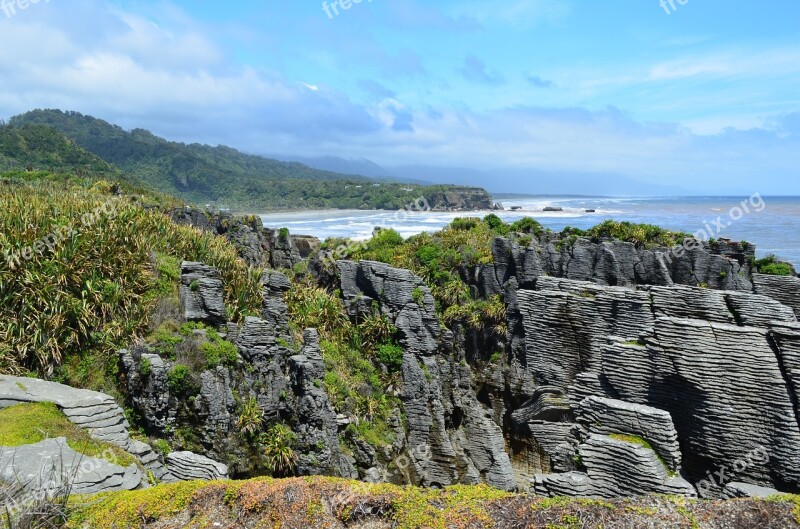 Nature Sky Water Sea Pancake Rocks