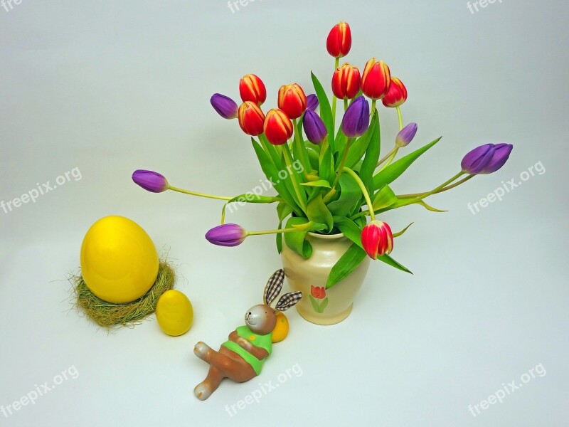 Easter Easter Bunny Easter Egg Tulips Vase