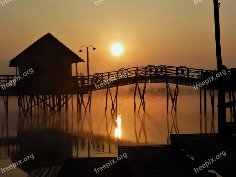 Burma Sunset Dawn No Person Body Of Water