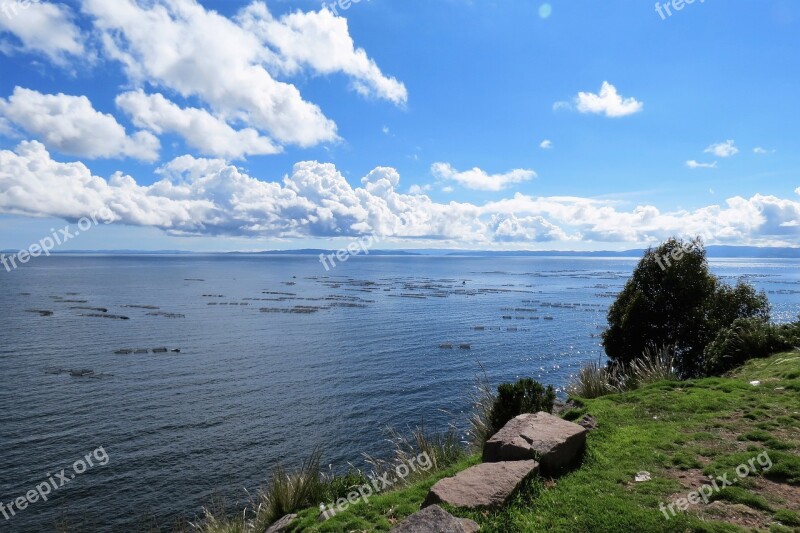 Nature Lake Sky Titicaca Peruvian Side