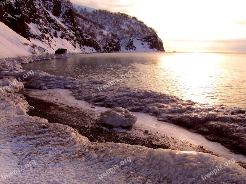 The Pacific Ocean Beach Coast Sunset Kamchatka