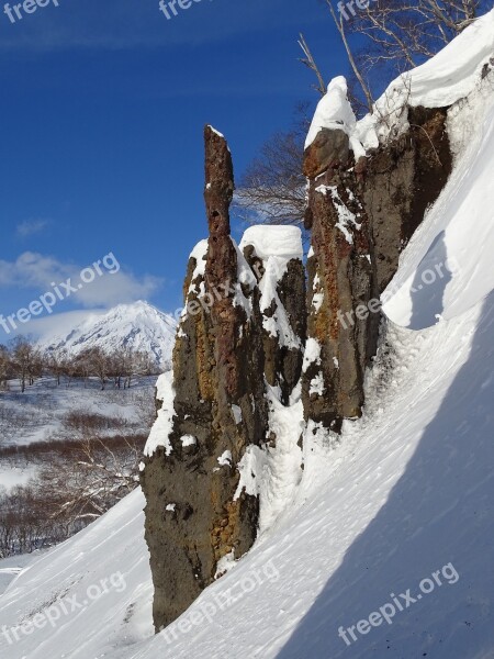 Rocks Outliers Pillars Snow Winter