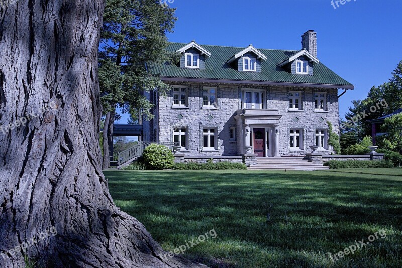 House Architecture Lawn Tree Mansion