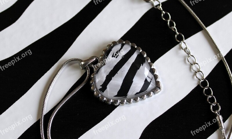 Pendant Heart Strips Jewelry Black And White