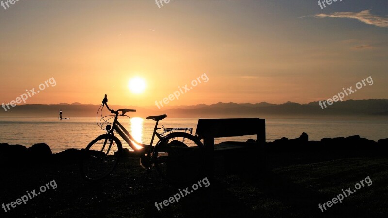 Lake Morning Sunrise Bike Water