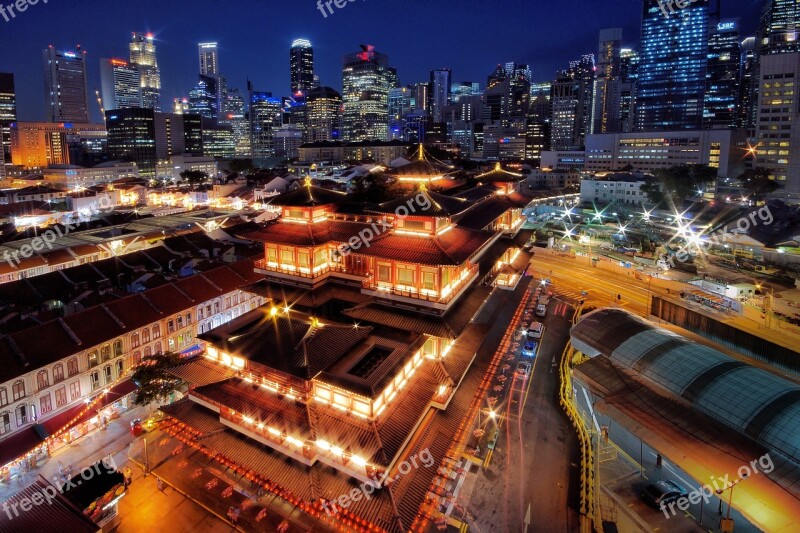 Buddha Tooth Relic Temple Singapore Chinatown Buddhism Night