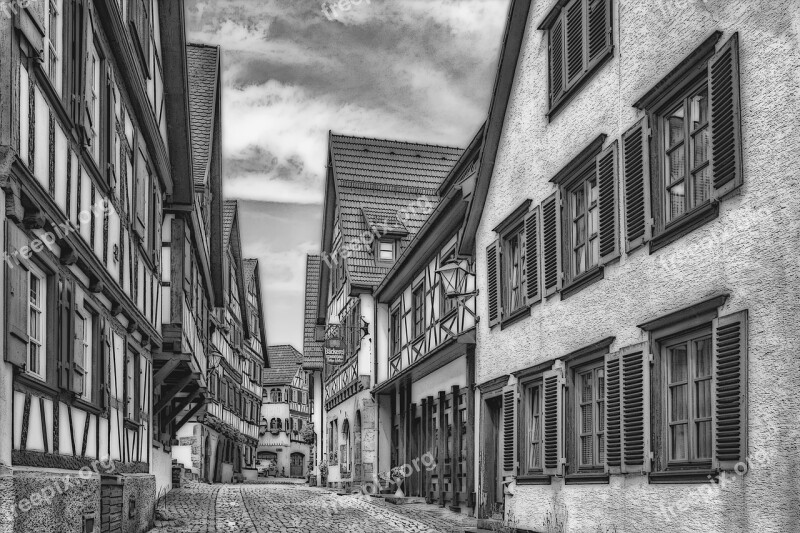 Schiltach Black Forest Black And White Comic Effect Architecture