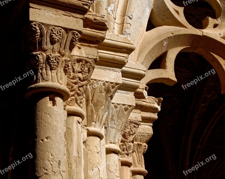 Column Capitals Cloister Catalonia Spain Tarragona