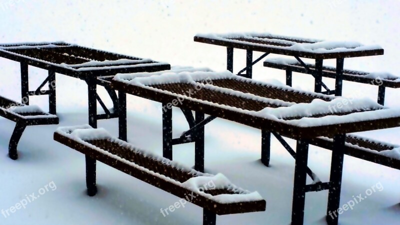 Winter Picnic Table Snow Frozen