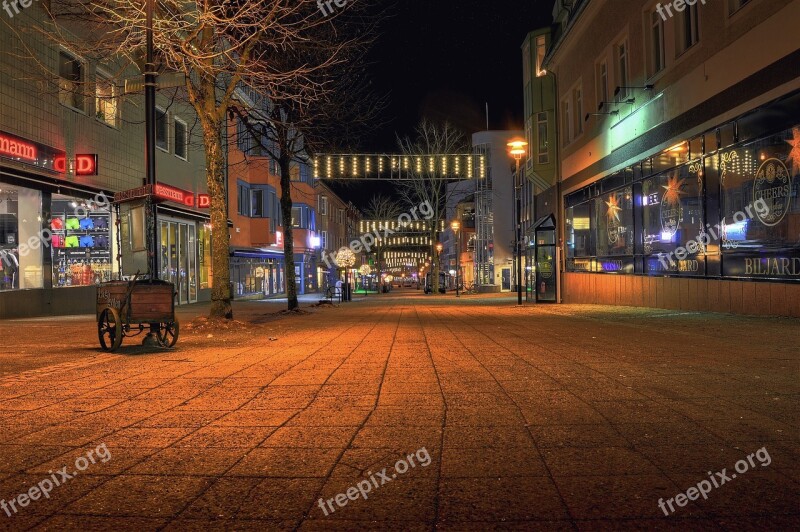 Horizontal Street Lit City Architecture