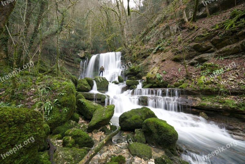 Nature Cascade Flow River Doubs